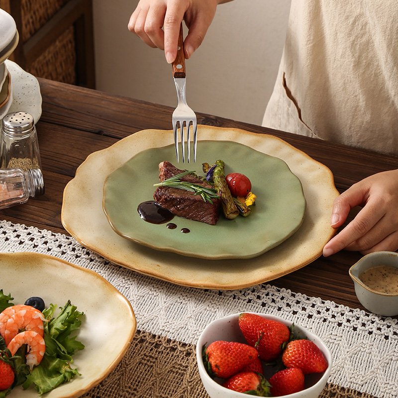 Kitchen Plus Irregular Shaped Retro Coarse Stonrware Ceramic Dinner Plate Dessert Plate KP805 - Image 8