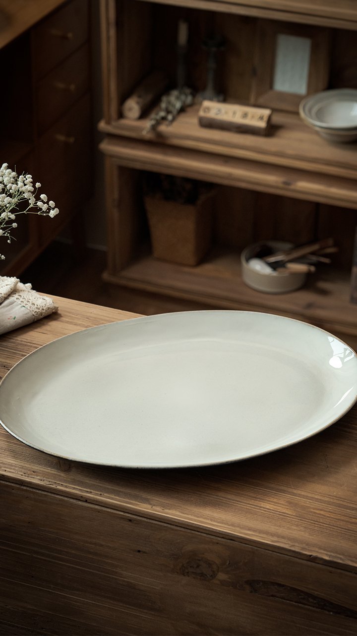 Kitchen Plus 19 inch Jumbo Rustic Elegant Oval Ceramic Serving Plate Platter Plate Party Plate KP890 - Image 6