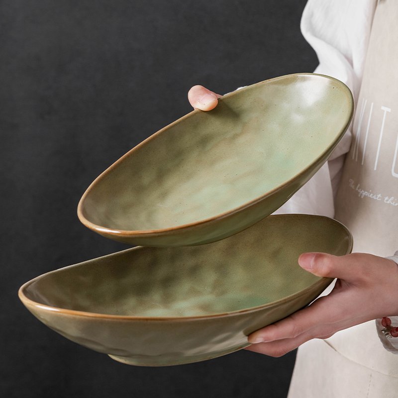 Kitchen Plus Japanese Ceramic Serving Oval Fish Plate Home Sashimi Tray and BBQ Plate Dish Tableware KP449 - Image 3