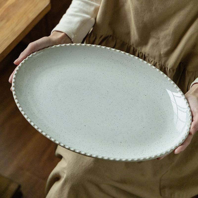 Kitchen Plus Glazed Beaded Ink Splash BIG Oval Ceramic Serving Plate KP882 - Image 6