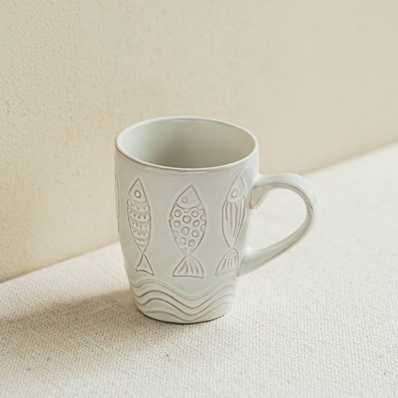 Kitchen Plus Vintage Rustic Stoneware Ceramic Fish Design Coffee Mug KP859 - Image 5