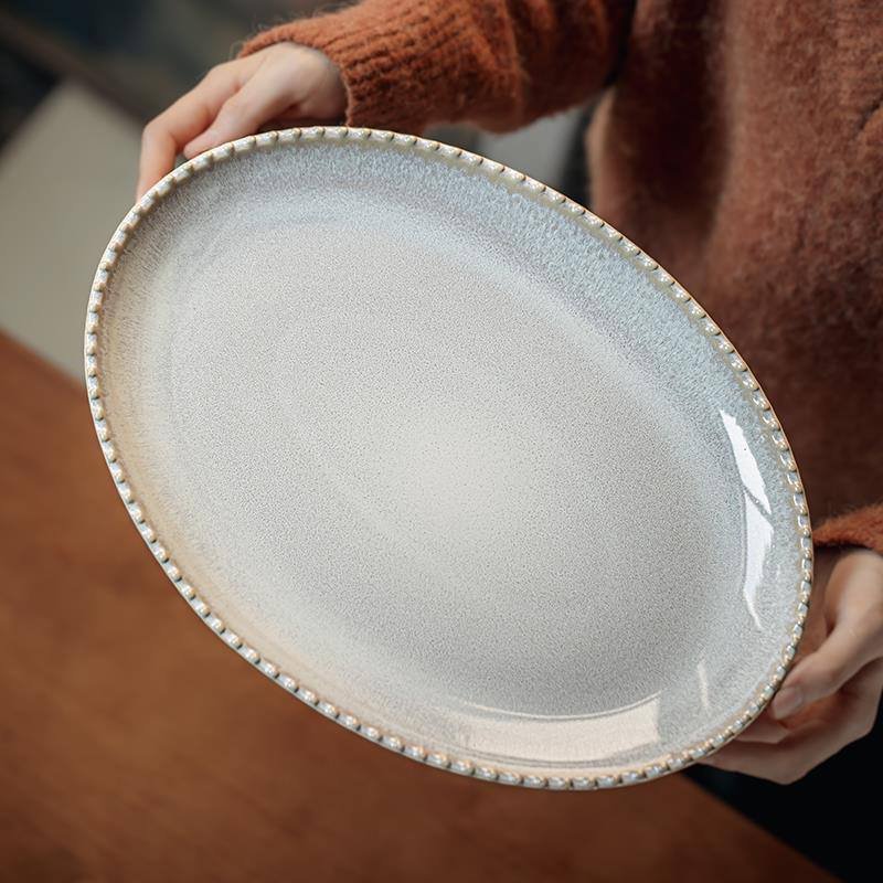 Kitchen Plus Glazed Beaded Ink Splash BIG Oval Ceramic Serving Plate KP882 - Image 7