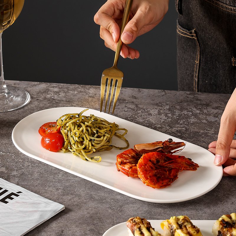 Kitchen Plus White Nordic Ceramic Simple Rectangular Serving Japanese Sushi Serving Plate KP672 - Image 3