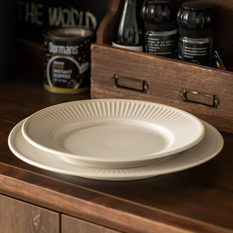 Kitchen Plus 8. inch Embossed Pattern Ceramic Large Round Flat Dinner Plate KP521 - Image 4