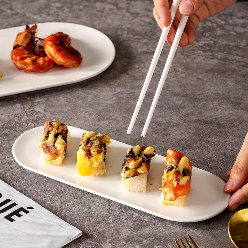 Kitchen Plus White Nordic Ceramic Simple Rectangular Serving Japanese Sushi Serving Plate KP672 - Image 4