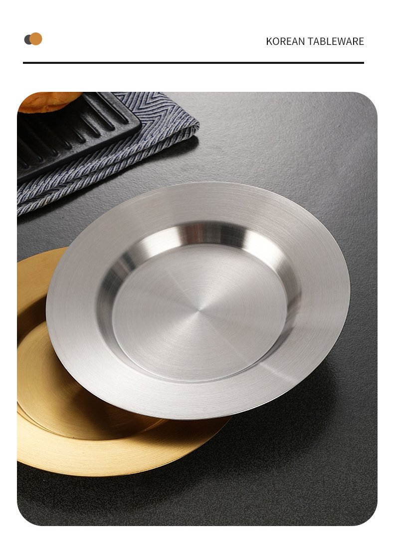 Kitchen Plus Korean Stainless Steel Silver Disc Plate Dessert Cake Flat Dinner Dishes KP872 - Image 3
