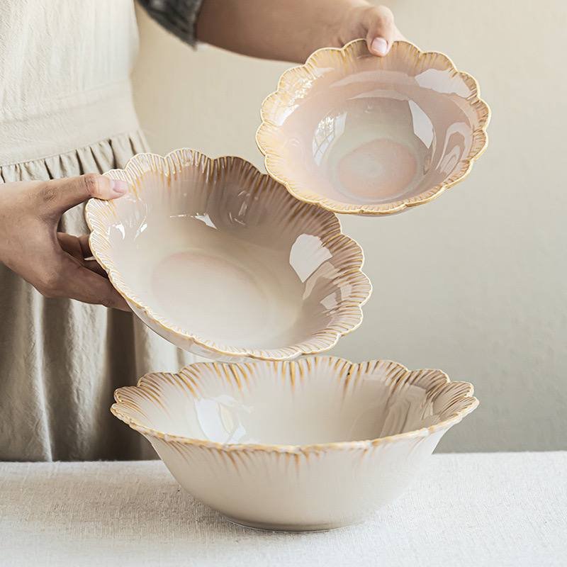 Kitchen Plus Japanese Flower Edge glazed Tableware Retro Ceramic Plate KP881 - Image 4