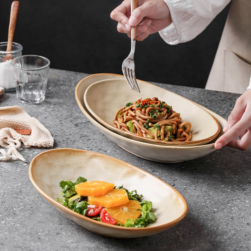 Kitchen Plus Japanese Ceramic Serving Oval Fish Plate Home Sashimi Tray and BBQ Plate Dish Tableware KP449 - Image 2