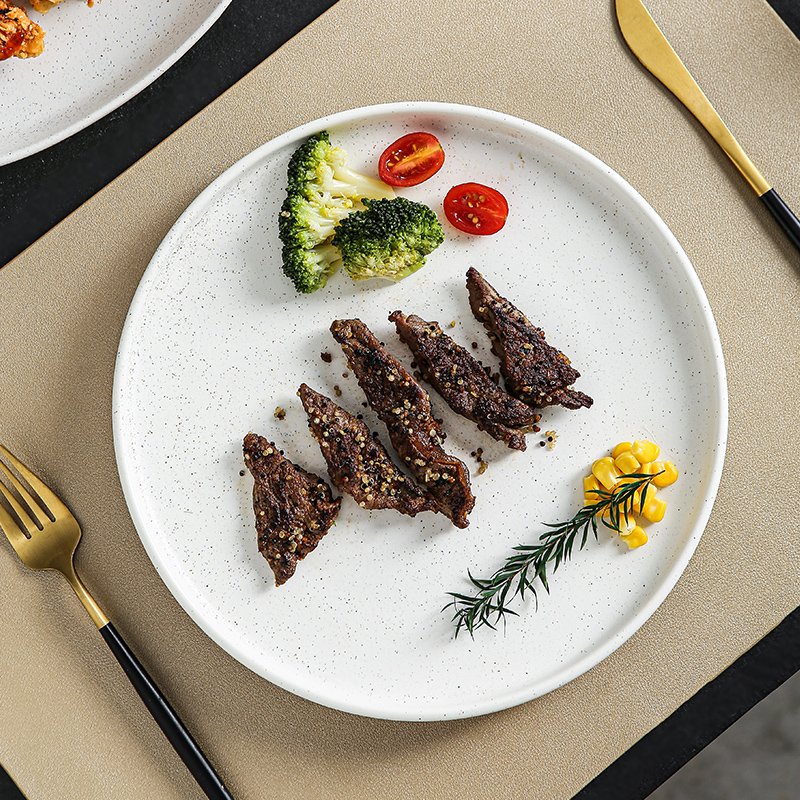 Kitchen Plus Minimalist speckled white ceramic Dinnerware Plate Dining Set KP897 - Image 5