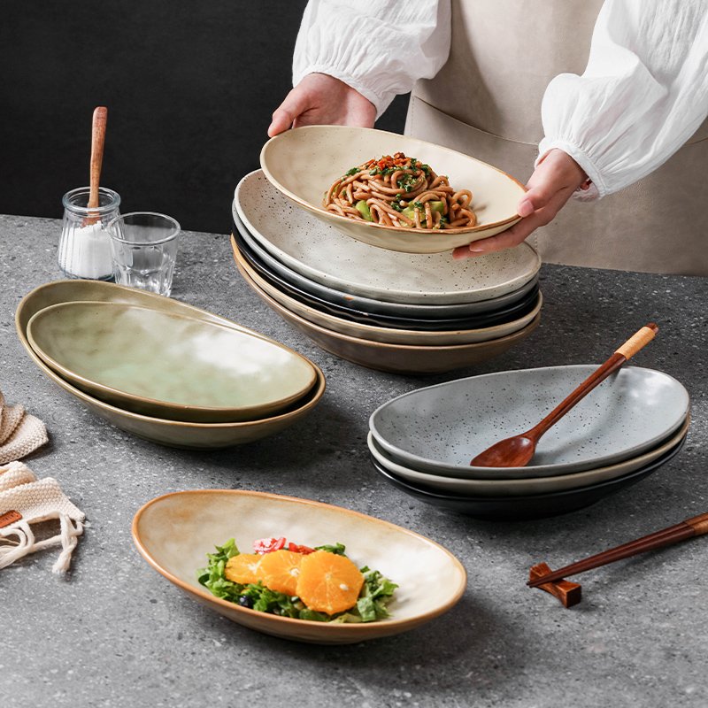 Kitchen Plus Japanese Ceramic Serving Oval Fish Plate Home Sashimi Tray and BBQ Plate Dish Tableware KP449 - Image 6