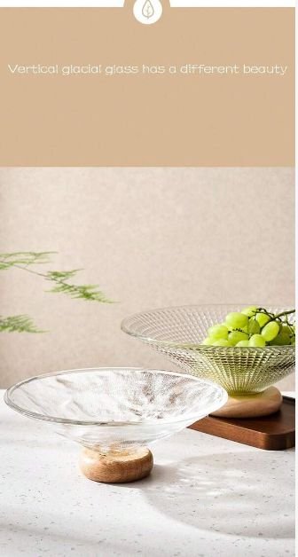 Kitchen Plus Glass Fruit Display Dish With Rubber Wood Base KP505 - Image 5