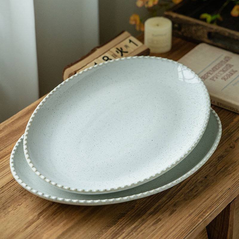 Kitchen Plus Glazed Beaded Ink Splash BIG Oval Ceramic Serving Plate KP882 - Image 5