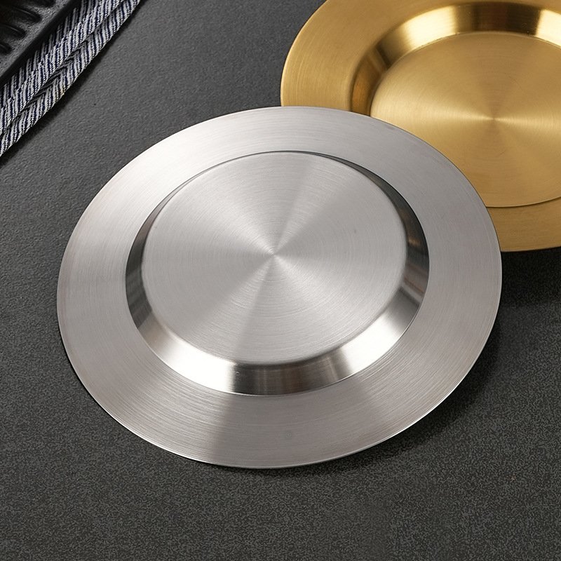 Kitchen Plus Korean Stainless Steel Silver Disc Plate Dessert Cake Flat Dinner Dishes KP872
