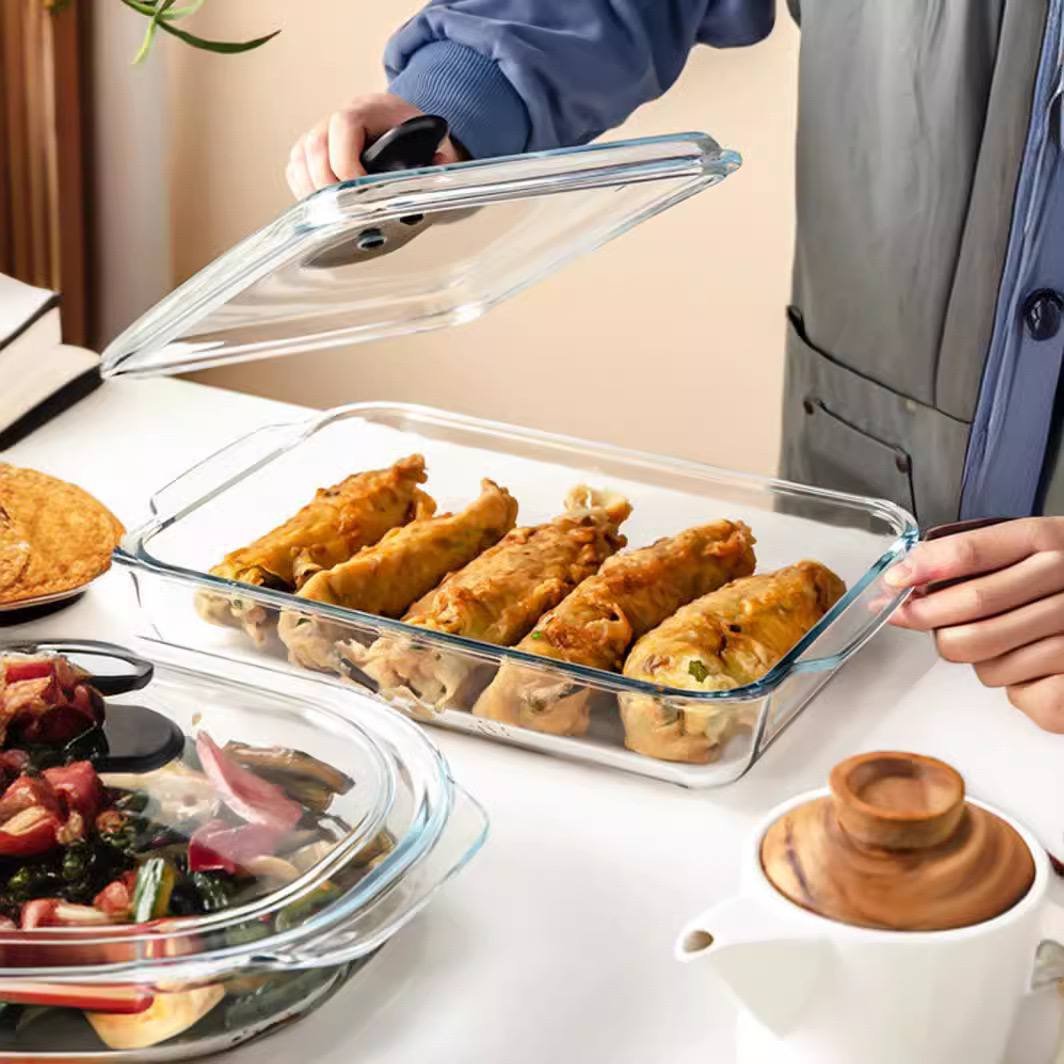 Kitchen Plus 3 Liter Glass Casserole Dish With Glass Lid Easy Grip Handle Oval Oven Safe Bakeware KP376 - Image 2