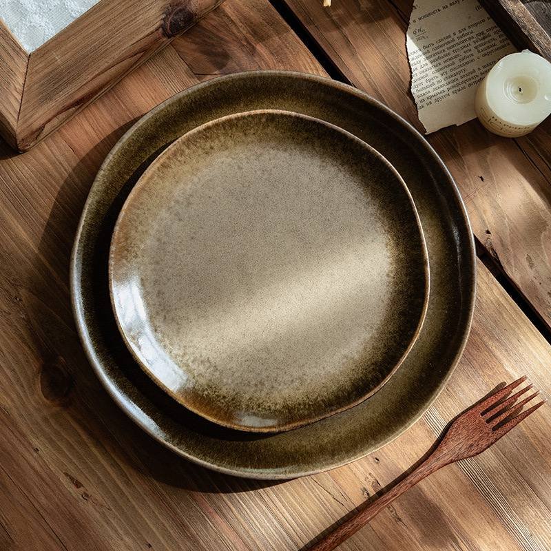 Kitchen Plus Vintage Matte Ceramic Bronze Stoneware Ceramic Plate KP879 - Image 3