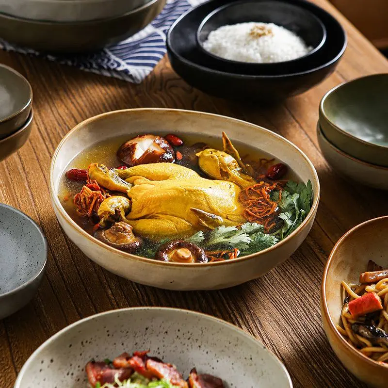 Kitchen Plus Japanese Retro Coarse Pottery Ceramic Tableware Serving Bowl Pasta Bowl Soup Bowl KP805 - Image 4