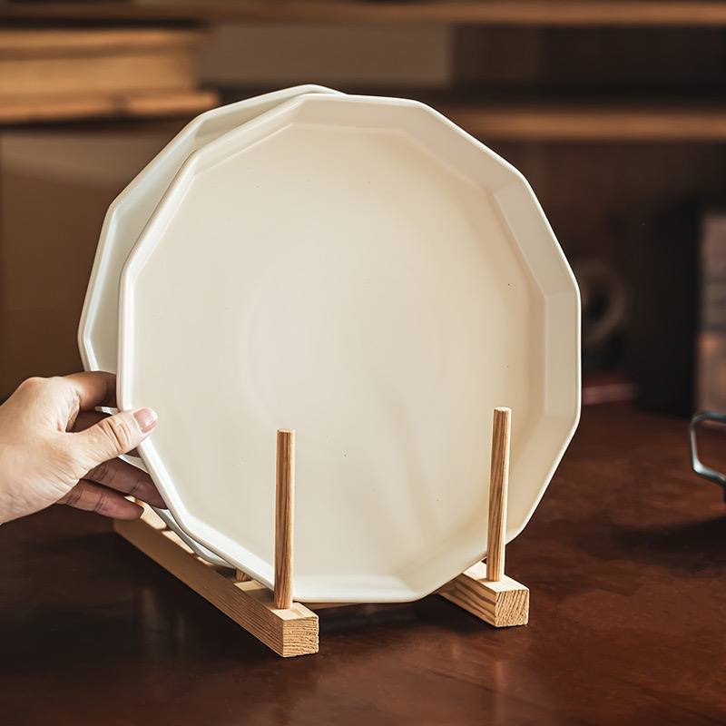 Kitchen Plus Elegant Octagon Design Ceramic Dinner Plate Steak Plate Serving Plate KP813