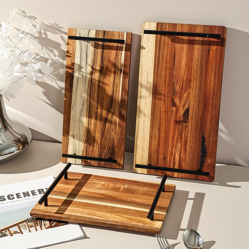 Kitchen Plus Decorative Acacia Wooden Serving Tray with Stainless Steel Handle KP679 - Image 6