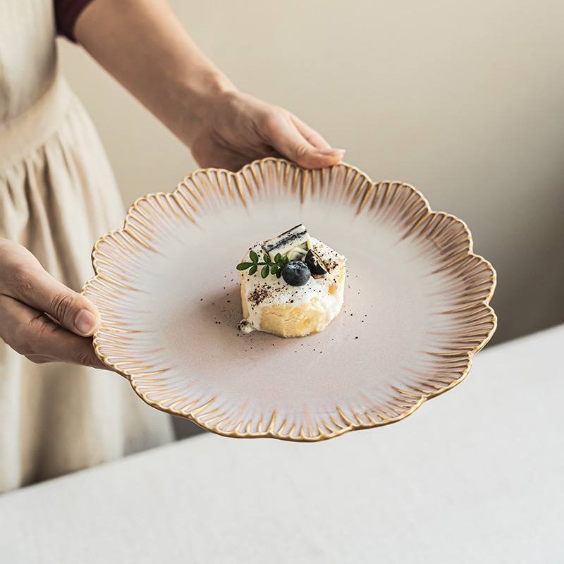 Kitchen Plus Japanese Flower Edge glazed Tableware Retro Ceramic Plate KP881 - Image 5