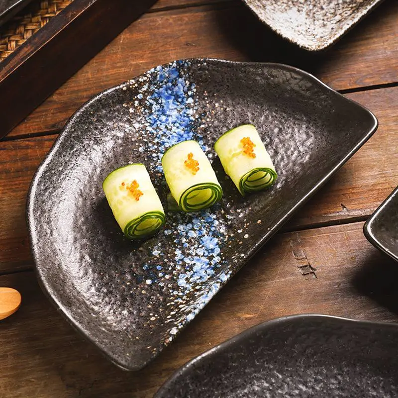 Kitchen Plus Japanese Style Irregular Semi Circle Ceramic Snack Plate Sushi Plate KP1029