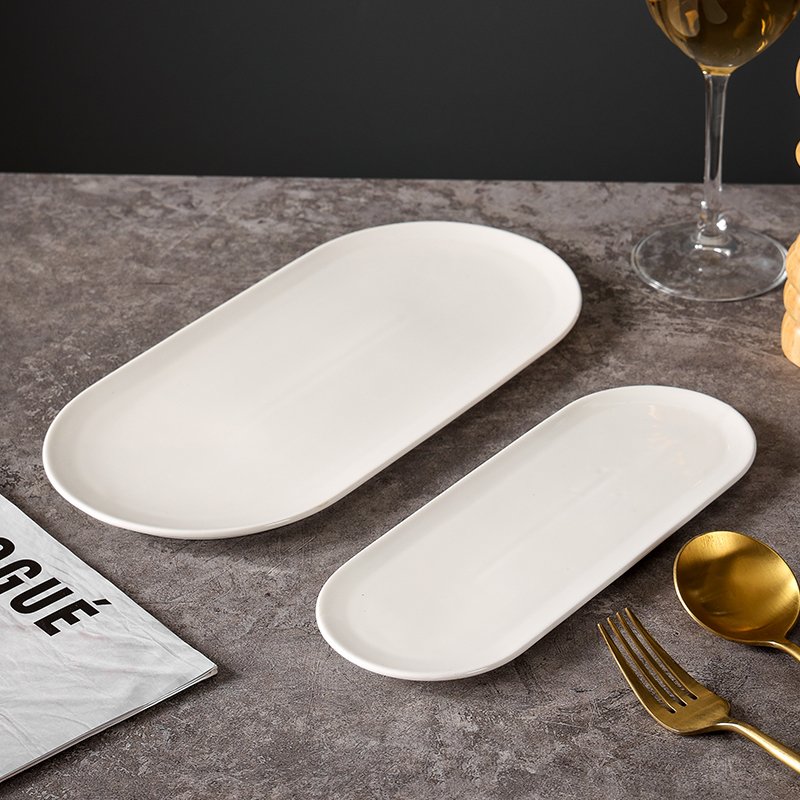 Kitchen Plus White Nordic Ceramic Simple Rectangular Serving Japanese Sushi Serving Plate KP672 - Image 5