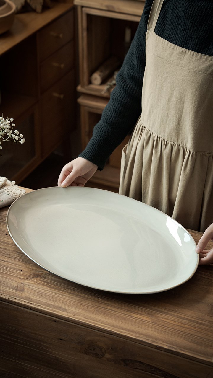 Kitchen Plus 19 inch Jumbo Rustic Elegant Oval Ceramic Serving Plate Platter Plate Party Plate KP890 - Image 5