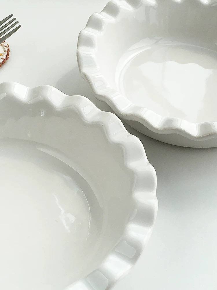 Kitchen Plus 7 inch White Round Porcelain Scallop Pie Plate Baking Tray KP848 - Image 4