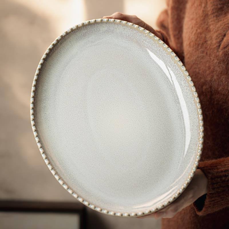 Kitchen Plus Glazed Beaded Ink Splash BIG Oval Ceramic Serving Plate KP882 - Image 3