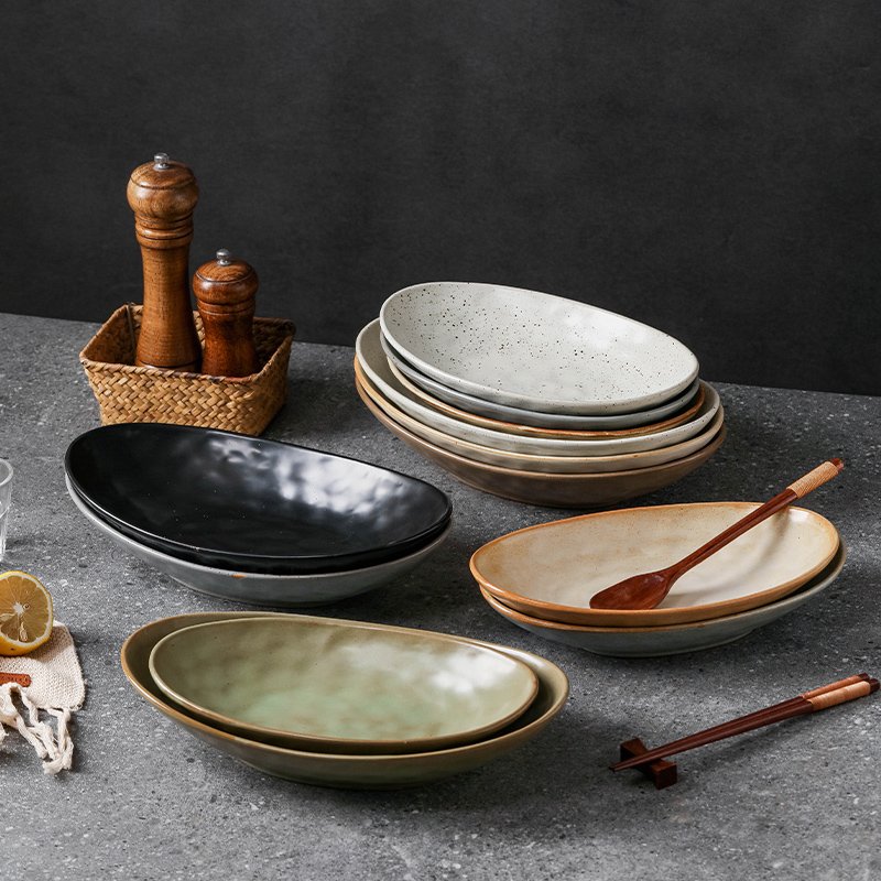 Kitchen Plus Japanese Ceramic Serving Oval Fish Plate Home Sashimi Tray and BBQ Plate Dish Tableware KP449 - Image 5