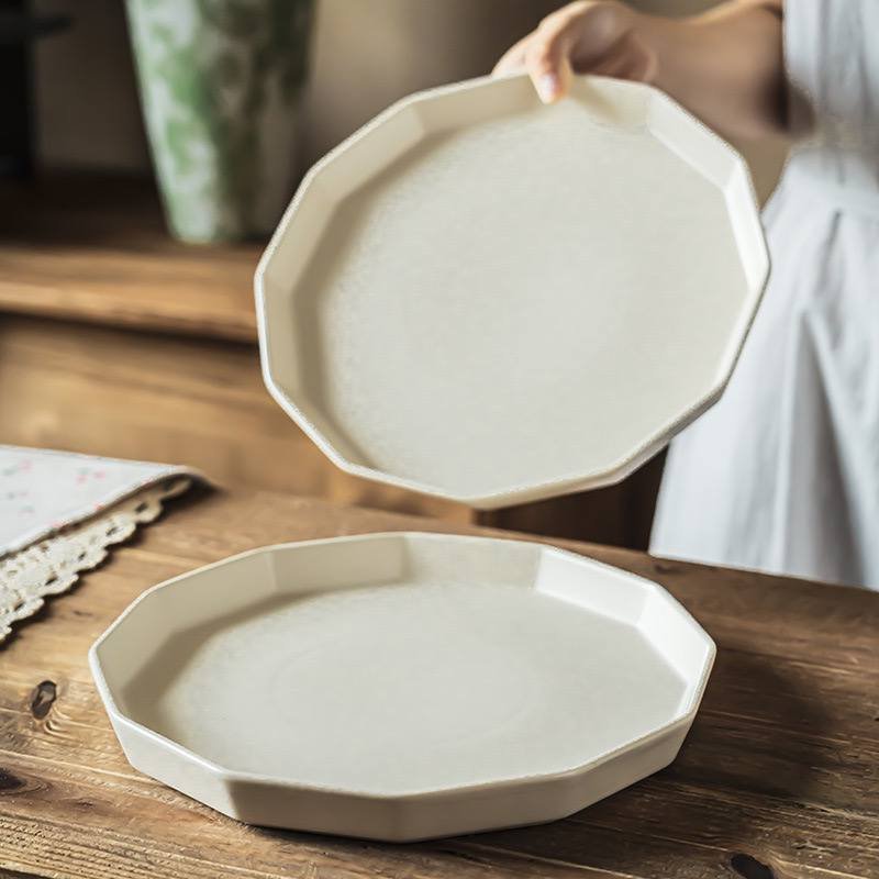 Kitchen Plus Elegant Octagon Design Ceramic Dinner Plate Steak Plate Serving Plate KP813 - Image 4