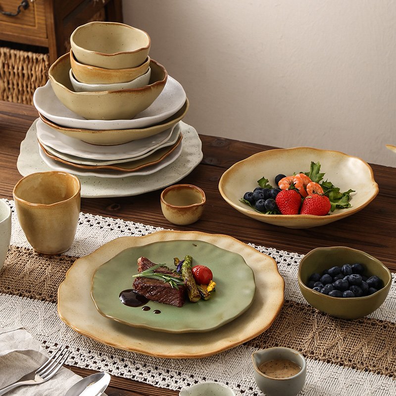 Kitchen Plus Irregular Shaped Retro Coarse Stonrware Ceramic Dinner Plate Dessert Plate KP805 - Image 4