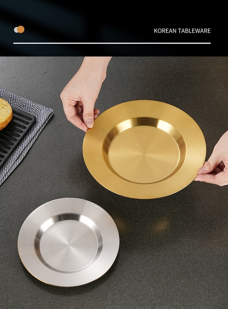 Kitchen Plus Korean Stainless Steel Silver Disc Plate Dessert Cake Flat Dinner Dishes KP872 - Image 5