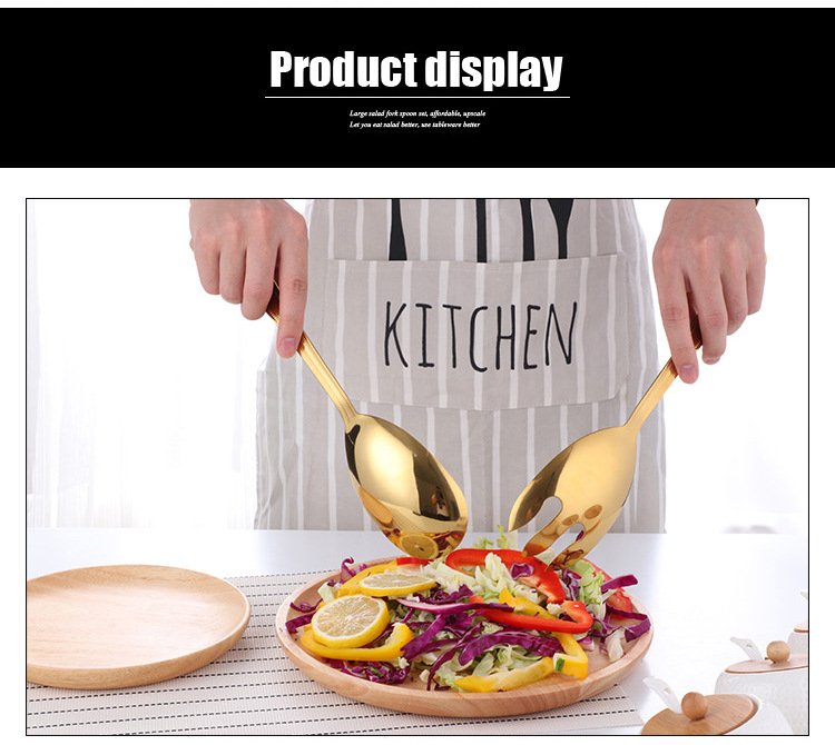 Kitchen Plus 2 Piece Big Size Gold Stainless Steel Spoon and Fork Serving Utensils for Buffet KP417 - Image 6