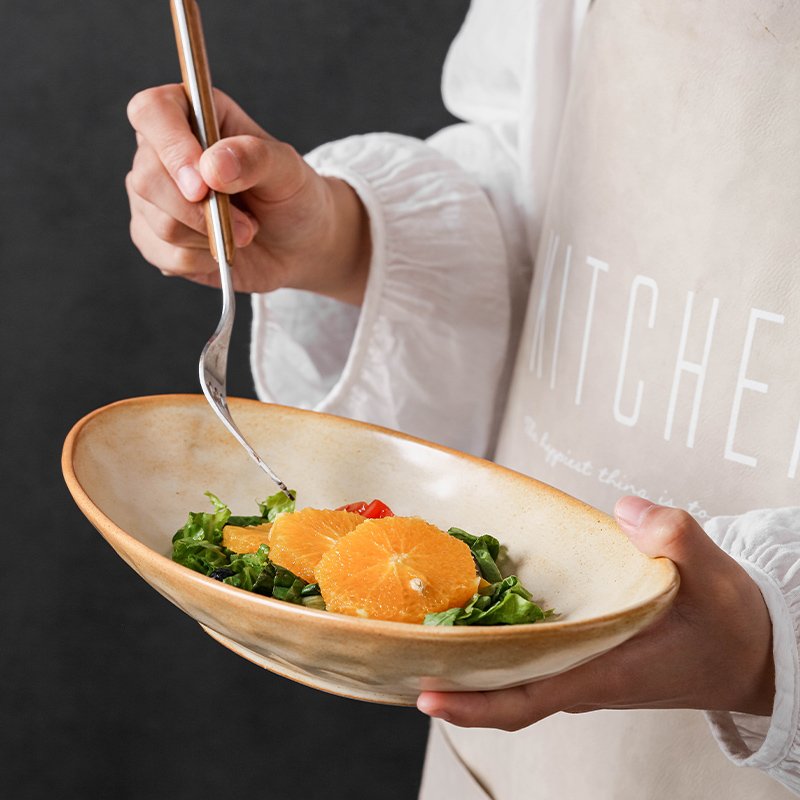 Kitchen Plus Japanese Ceramic Serving Oval Fish Plate Home Sashimi Tray and BBQ Plate Dish Tableware KP449