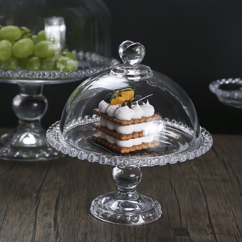 Kitchen Plus Clear Glass Fruit Serving Tray Stand with Love-shaped Cover Round Food Snack Server KP450 - Image 4