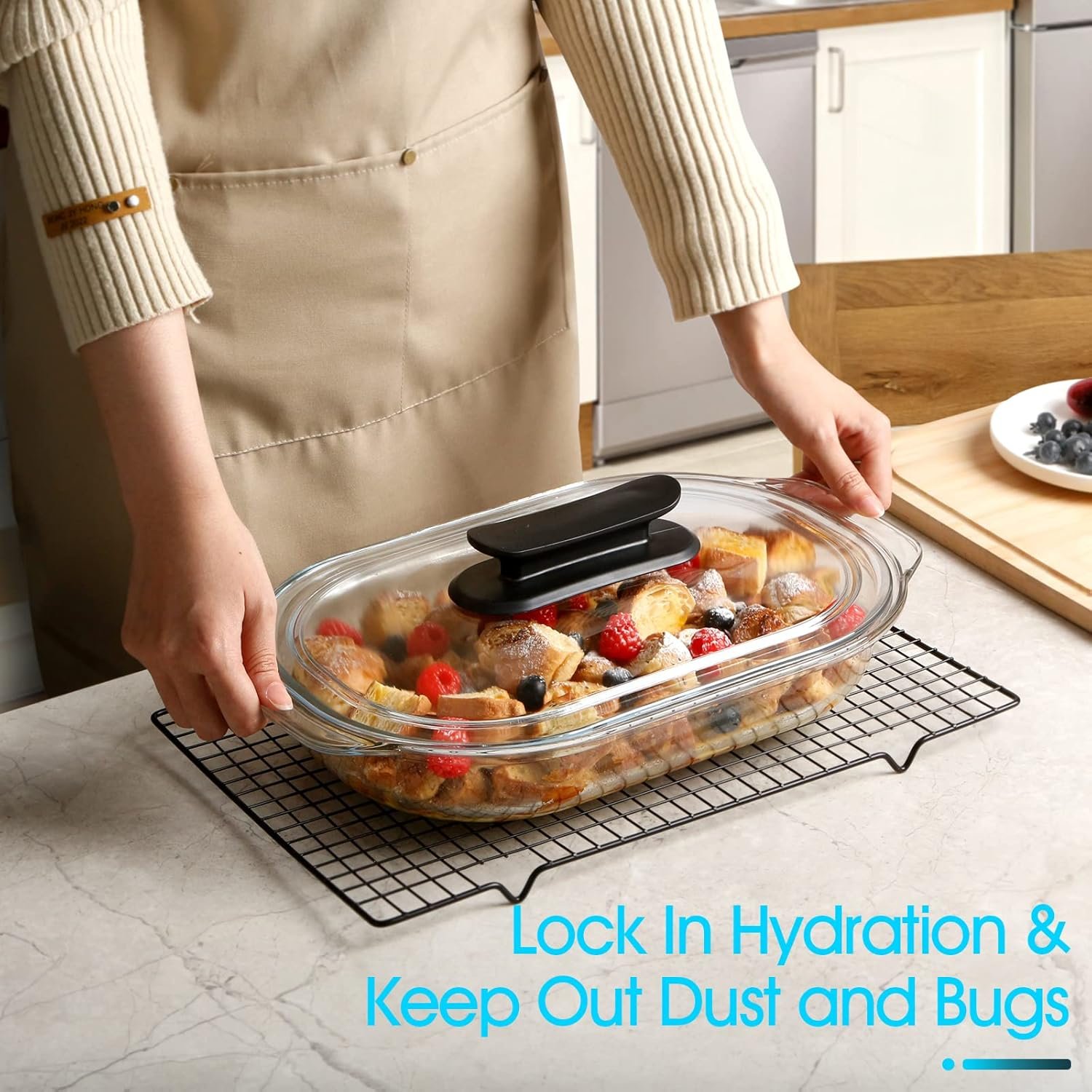 Kitchen Plus 3 Liter Glass Casserole Dish With Glass Lid Easy Grip Handle Oval Oven Safe Bakeware KP376 - Image 8