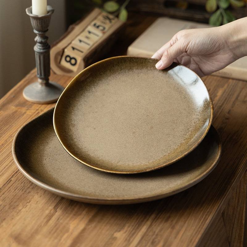 Kitchen Plus Vintage Matte Ceramic Bronze Stoneware Ceramic Plate KP879