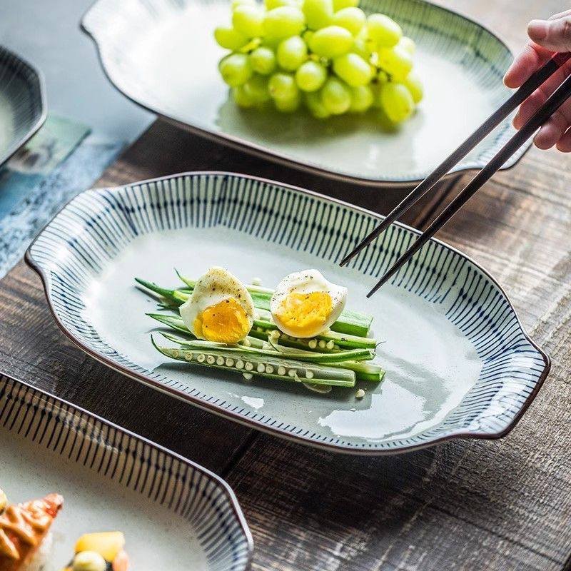 Kitchen Plus Household Japanese Style Ceramic Plate Dinner Plate Rectangular Serving Plate KP786