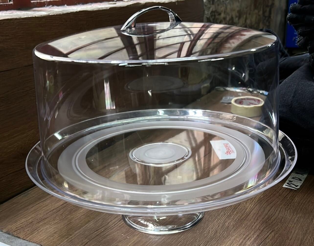 12 inch Polycarbonate Tall Pastry cake cover with Steel Handle KP427 - Image 7