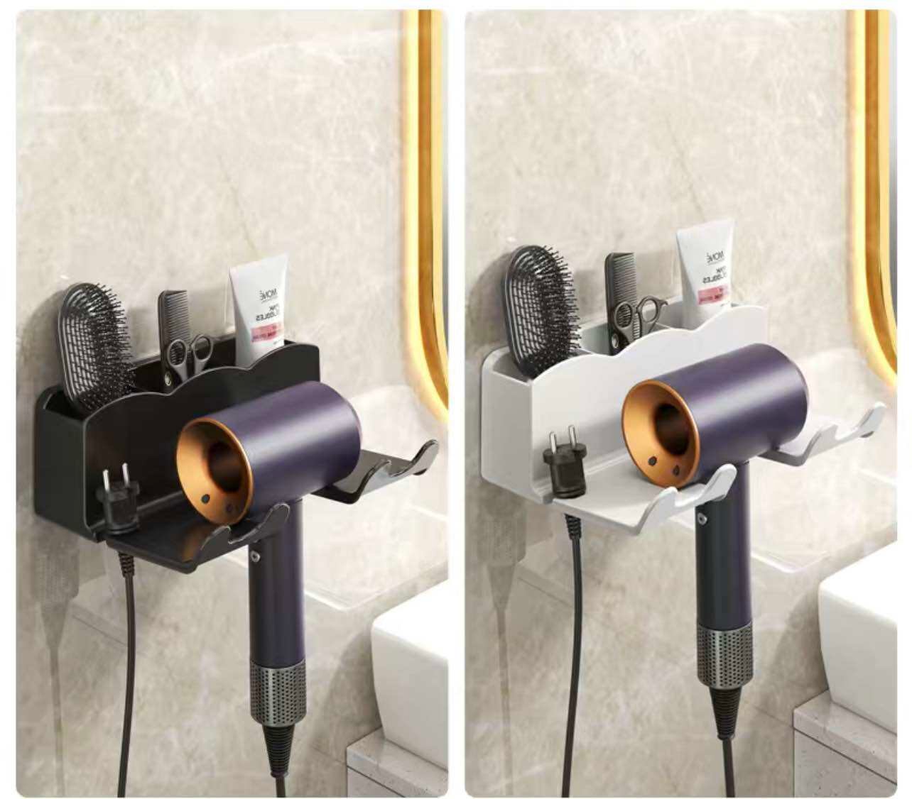 Kitchen Plus Hair Dryer Holder Mount Compatible with All Hair Dryers, Space Organizer for Bathroom