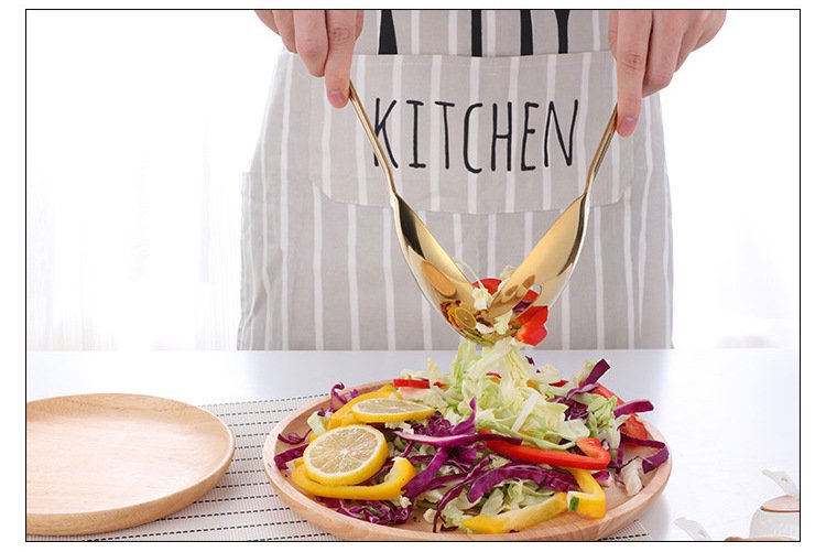 Kitchen Plus 2 Piece Big Size Gold Stainless Steel Spoon and Fork Serving Utensils for Buffet KP417 - Image 5