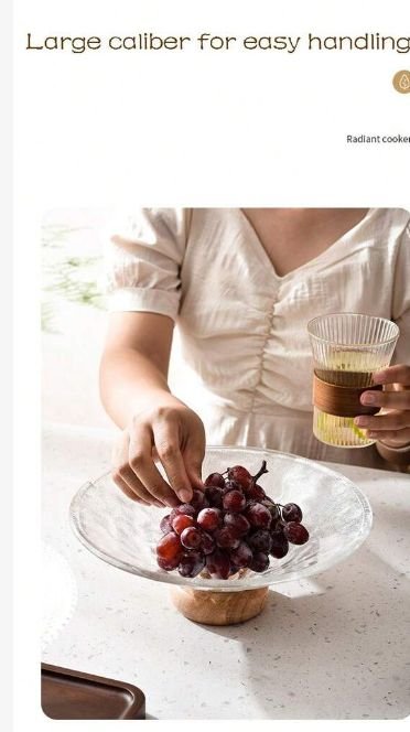 Kitchen Plus Glass Fruit Display Dish With Rubber Wood Base KP505 - Image 8