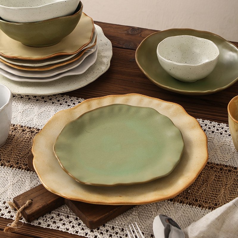 Kitchen Plus Irregular Shaped Retro Coarse Stonrware Ceramic Dinner Plate Dessert Plate KP805 - Image 3