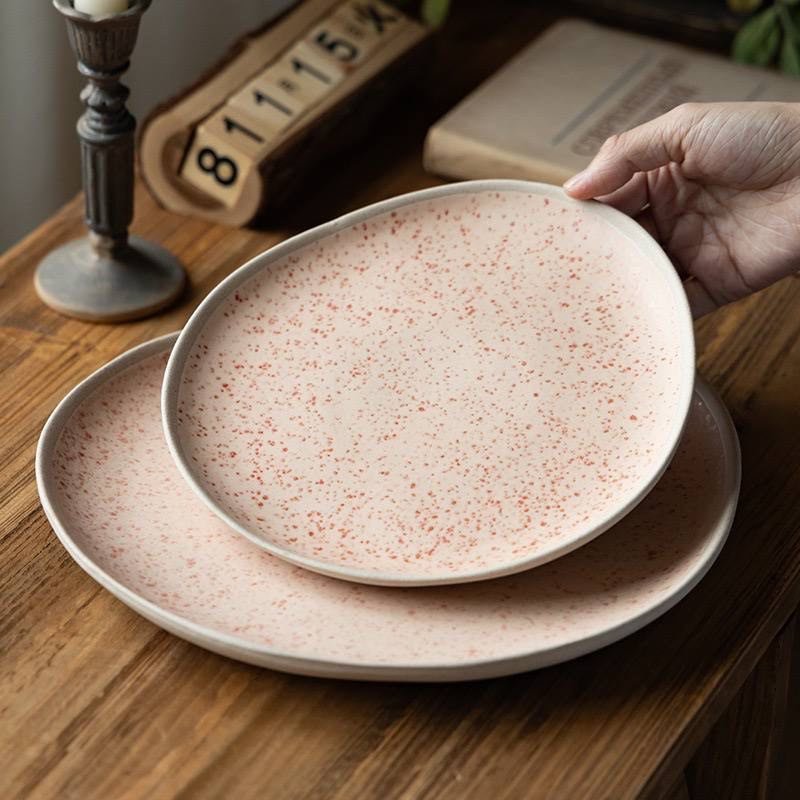 Kitchen Plus Rustic Irregular Shaped Pink Speckled Plates KP895 - Image 6