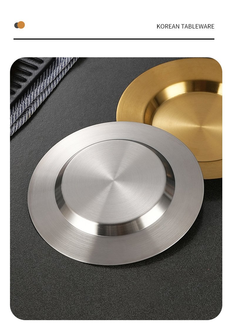 Kitchen Plus Korean Stainless Steel Silver Disc Plate Dessert Cake Flat Dinner Dishes KP872 - Image 4