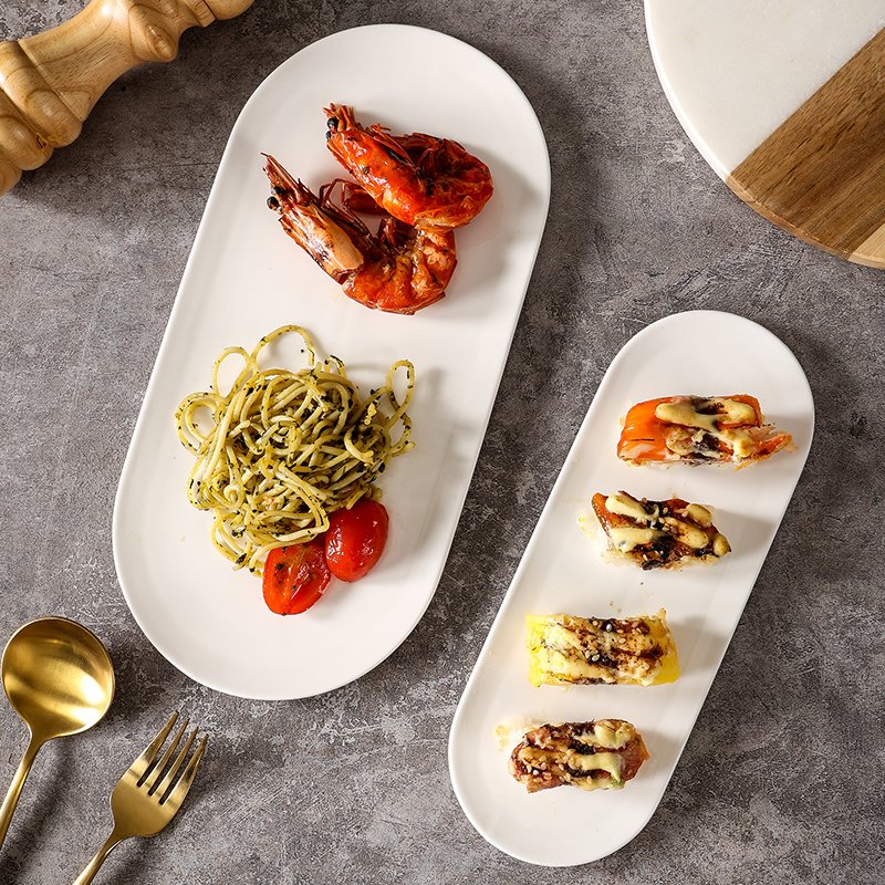 Kitchen Plus White Nordic Ceramic Simple Rectangular Serving Japanese Sushi Serving Plate KP672