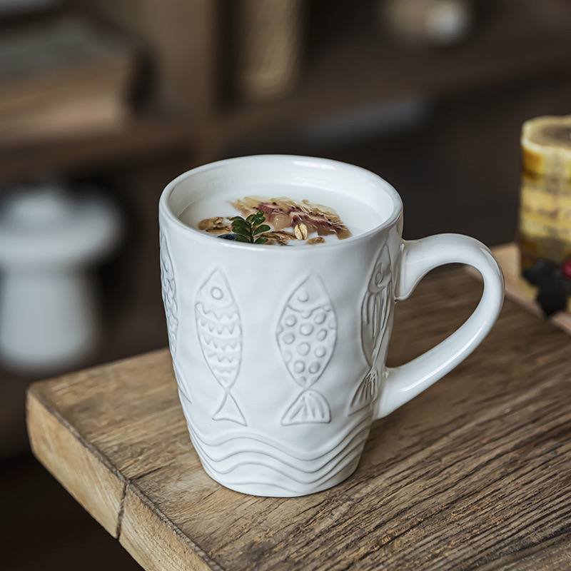 Kitchen Plus Vintage Rustic Stoneware Ceramic Fish Design Coffee Mug KP859 - Image 2