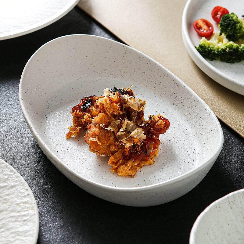 Kitchen Plus Minimalist speckled white ceramic Dinnerware Plate Dining Set KP897 - Image 3