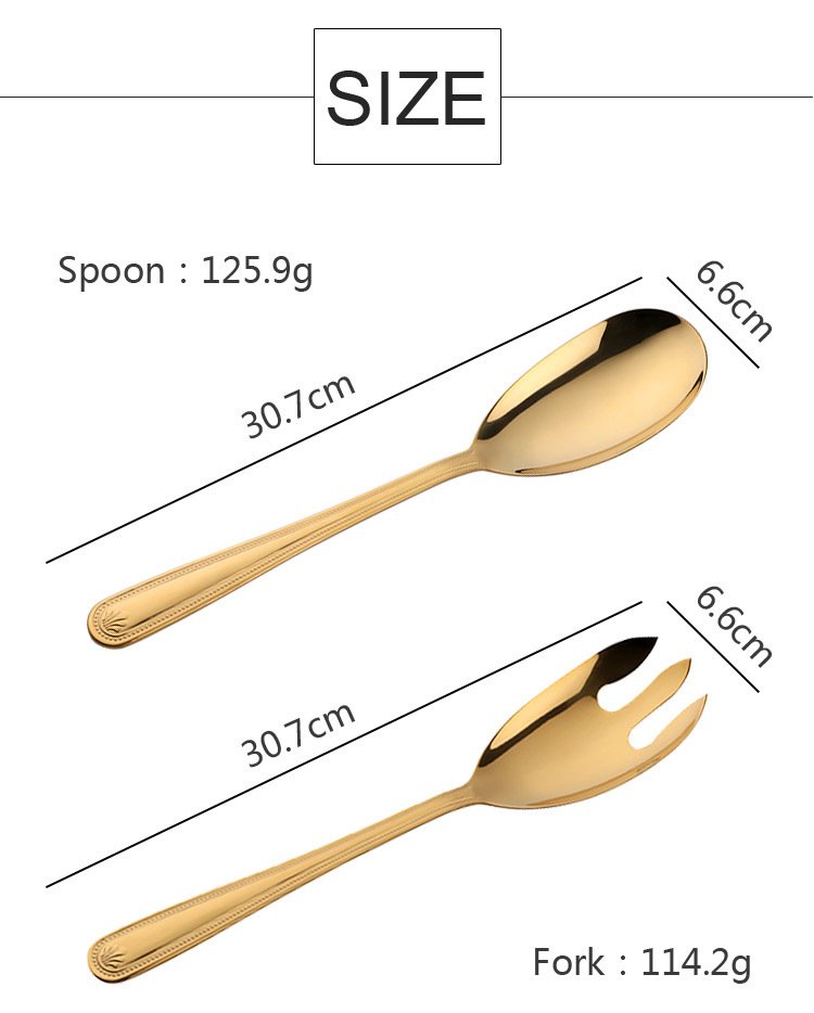 Kitchen Plus 2 Piece Big Size Gold Stainless Steel Spoon and Fork Serving Utensils for Buffet KP417 - Image 8