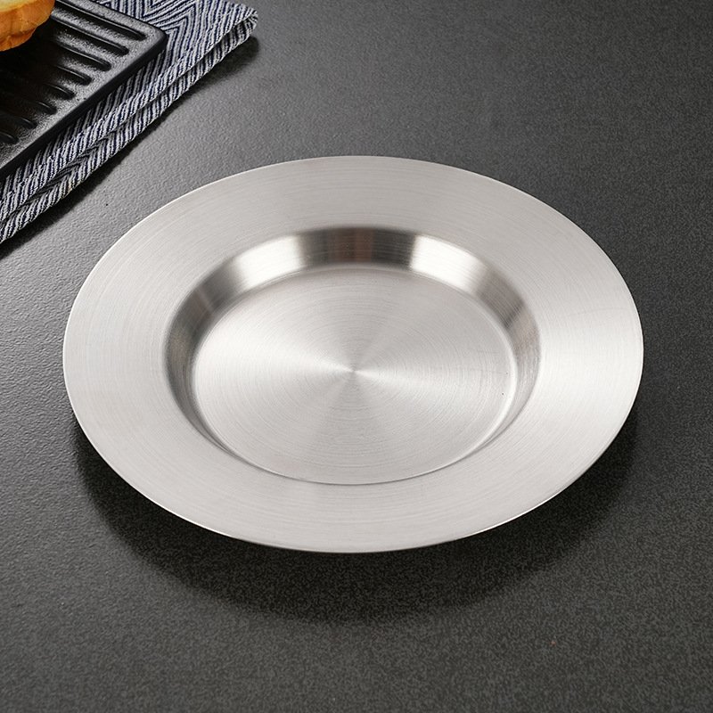 Kitchen Plus Korean Stainless Steel Silver Disc Plate Dessert Cake Flat Dinner Dishes KP872 - Image 2
